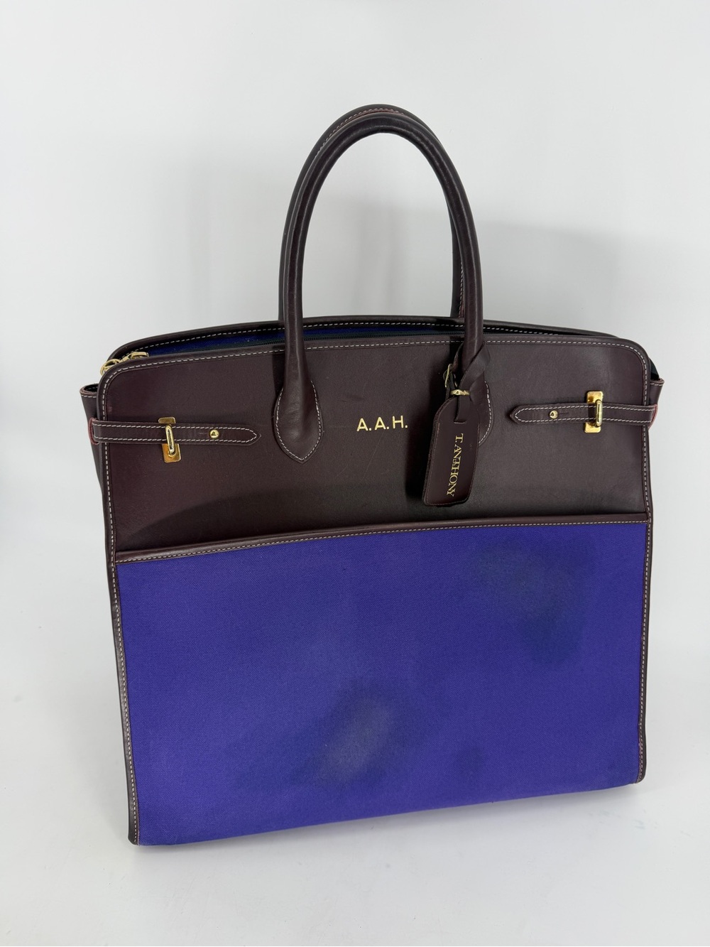 ST. Anthony Leather Trim Canvas Large Tote Bag Travel Weekender Bag